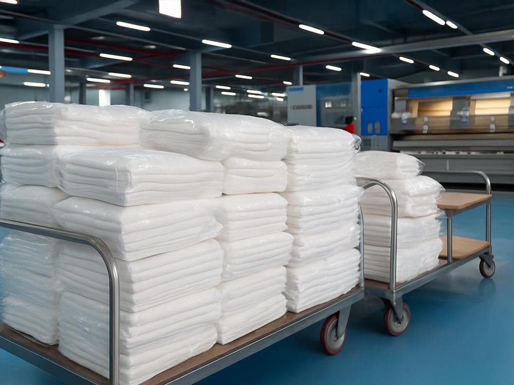 thành phẩm khăn tắm khách sạn sau khi giặt sạch tại nhà máy Ecowash